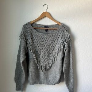 Elegant Gray Fringe Knit Sweater
